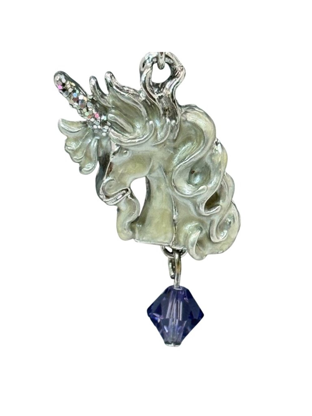 Kirks Folly Unicorn Charm Clip On Crystal Drop Silver-Tone 2" Celestial Purple